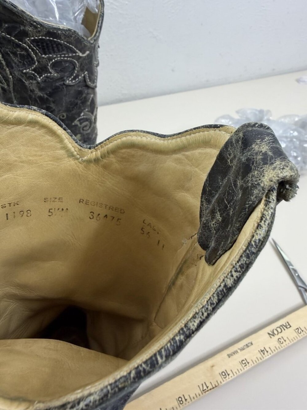 Corral 5.5 C1198 Black Lizard Inlay Cowgirl Western Boots Snip Toe Distress - Picture 8 of 13